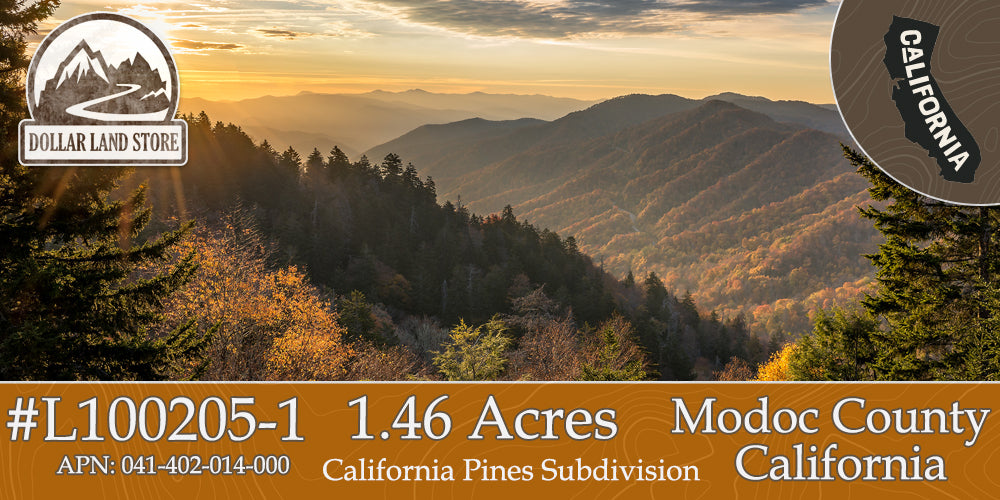 #L100205-1 1.46 Acres / Wooded Lot in California Pines, Modoc CA $7,499.00 ($132.35 / Month)