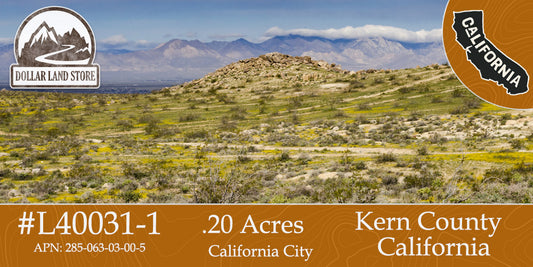 #L40031-1 .20 Acre Residential lot in California City, Kern County, CA $5,999.00 ($89.62/Month)