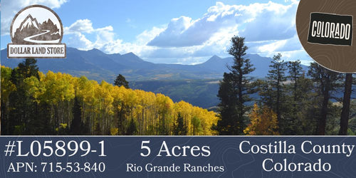 #L05899-1 5 Acres in Rio Grande Ranches, Costilla County, Colorado, near the Rio Grande $9,995.00 ($123.10/Month)