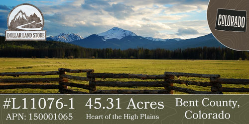 #L11076-1 Large Colorado Land Lot – 45.31 Acres in Bent County with Open Plains & Scenic Views $35,999.00 ($381.58/ Month)