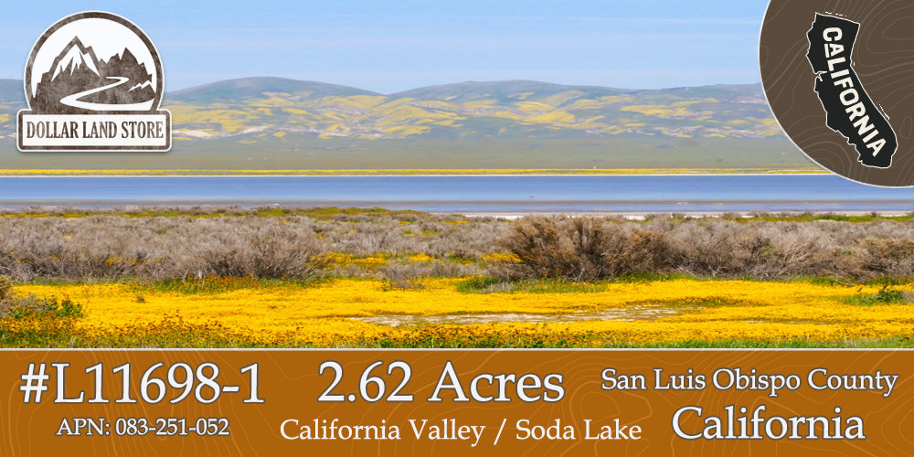 #L11698-1 2.62 Acres California Valley VRL, San Luis Obispo County California $10,500.00 ($132.24/Month)