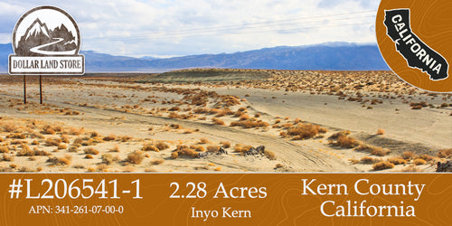 #L206541-1 2.28 Acres in Kern County, CA $7,499.00 ($93.27/Month)