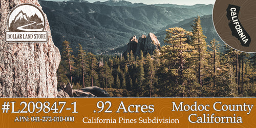 #L209847-1 .92 Acres in California Pines, Modoc CA $5,899.00 ($105.38/Month)